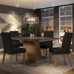 MADESA - Juego de Comedor Sabrina 4 Sillas - Tablero de Madera y Cristal