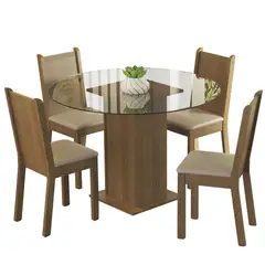 MADESA - Juego de Comedor Débora con 4 Sillas - Encimera Redonda de Cristal