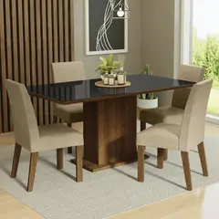 MADESA - Juego de Comedor Avril con 4 Sillas - Tablero de Madera y Cristal