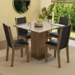MADESA - Juego de Comedor Tifani con 4 Sillas - Tablero de Madera y Cristal