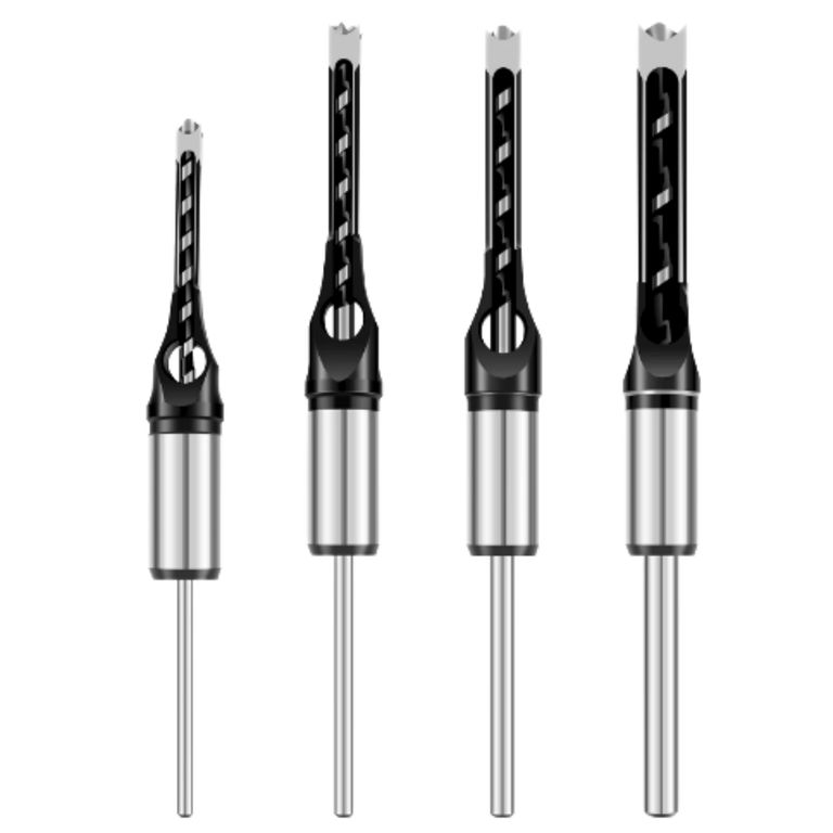 Set de 4 Brocas Cuadradas de Mortaja para Carpintería 6.4mm a 12.7mm.