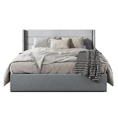 GENERICO - Cama Tapizada Listón Venus Gris Claro Queen