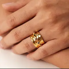 LA TIENDA 88 JOYAS Y ACCESORIOS - La Tienda 88 - Anillo Mujer Acero Waterproof Con Cristales - Amarillo