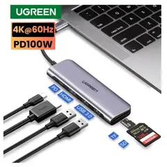 UGREEN - Hub 6 En 1 Usb 3.0 Hdmi 4k 30hz Lector Sd 100w CM195 Tipo - C