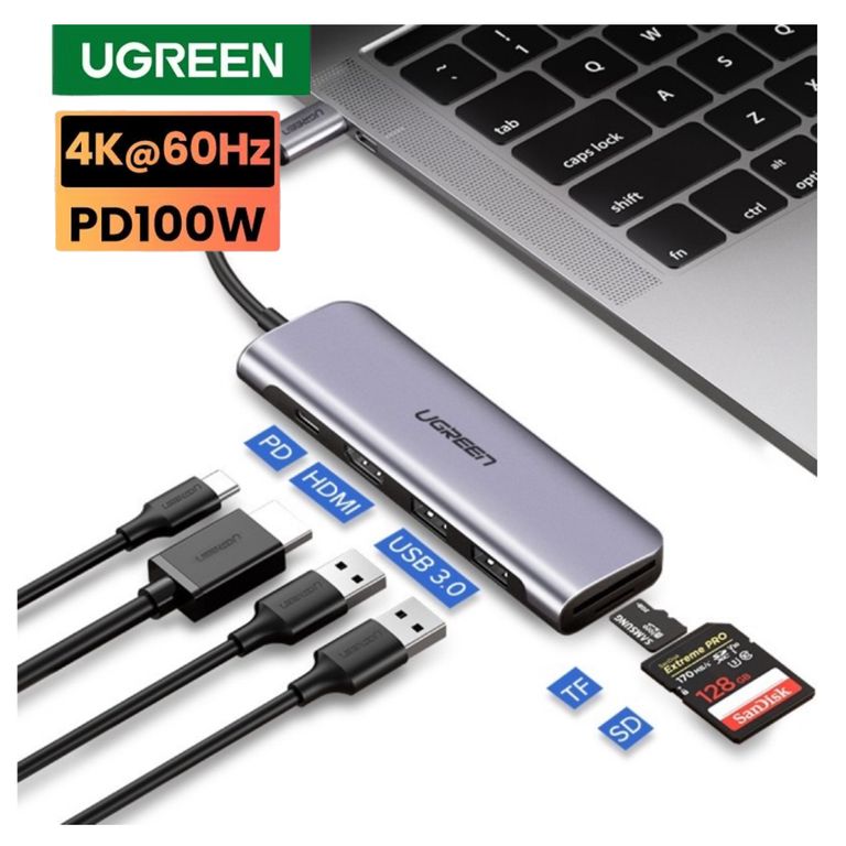 Adaptador Hub 6 En 1 Usb 3.0 Hdmi 4k 30hz Lector Sd 100w -CM195