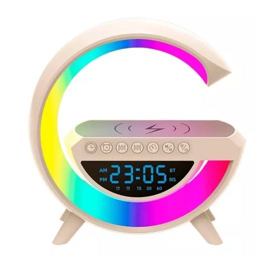 Parlante Lampara G Cargador Inalámbrico Reloj Color Blanco