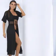 GENERICO - Kimono Princesa Manga Corta Color Negro