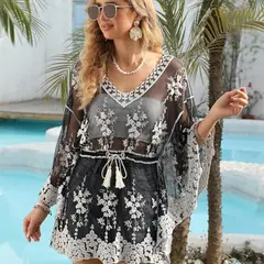 GENERICO - Kimono Tull Ala Muercielago Color Negro