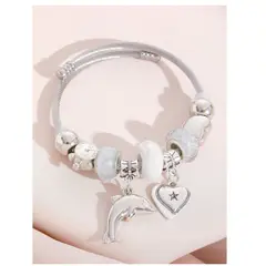GENERICO - PULSERA TIPO PANDORA DE ACERO INOXIDABLE CON CHARMS DELFIN