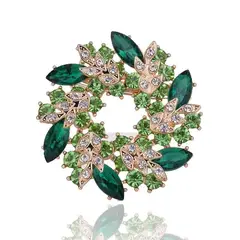 LA TIENDA 88 JOYAS Y ACCESORIOS - La Tienda 88 - Broche Prendedor de pecho mujer flores cristales- Verde