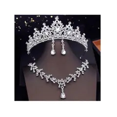 LA TIENDA 88 JOYAS Y ACCESORIOS - La Tienda 88 - Set Conjunto Corona Tiara collar y aretes - plateado