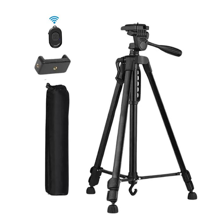 Trípode Cámara 140cm + Control + Adaptador Celular + Funda