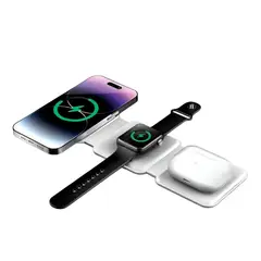 GENERICO - Cargador Portátil Bluetooth 3 en 1 con Soporte Plegable Blanco