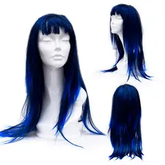GENERICO - Peluca Artificial Larga Recta Color Azul con Negro