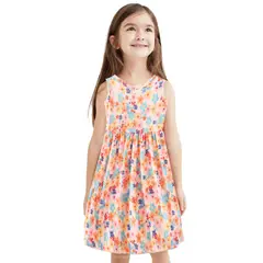 DENISASAA - Vestido estampado sin mangas estilo pastoral vestido floral para niñas