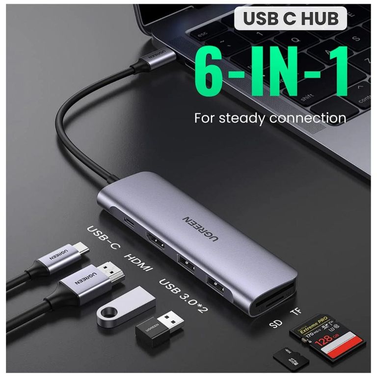 Adaptador USB hub 6 en 1 tipo C 4K 60HZ 60384