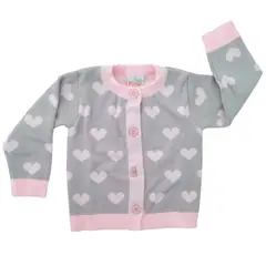 GENERICO - Chompa Bebe Hilo - Corazones - Gris Rosado