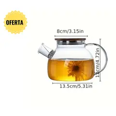 GENERICO - Tetera de vidrio con tapa de bambú 1000 ml