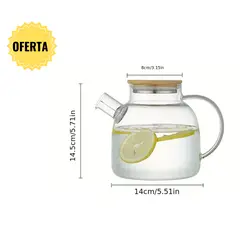 GENERICO - Tetera de vidrio con tapa de bambú 1200 ml