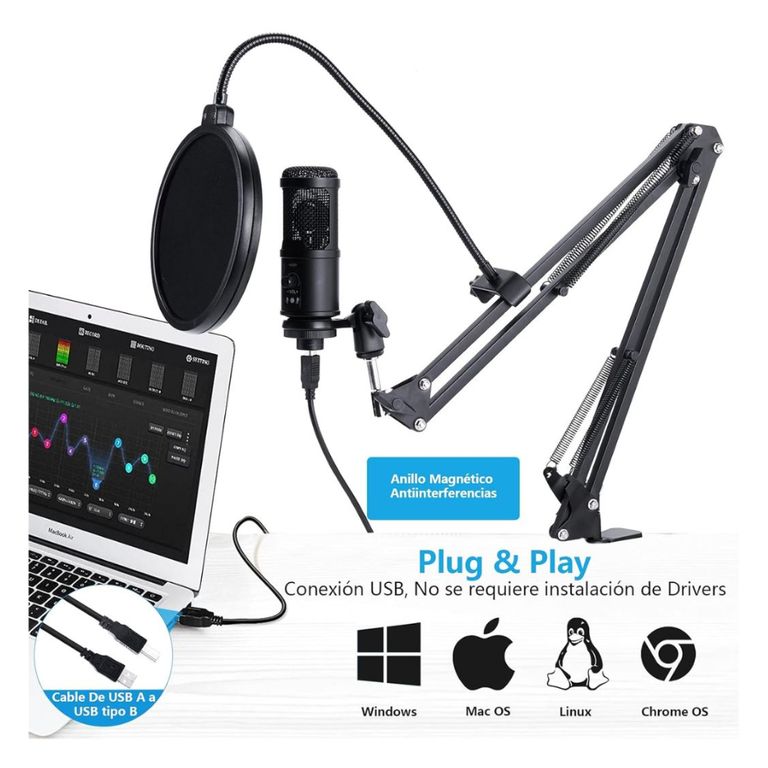 Kit Profesional Microfono Condensador Grabación PC Laptop PS4 BM-65