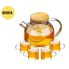GENERICO - Tetera de vidrio 1 litro con set de 4 tazas