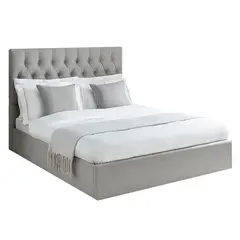 GENERICO - Cama Tapizada Capitoné Lirio Gris Claro Queen