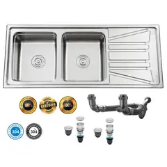 GENERICO - LAVADERO DE DOCINA 2 POZAS CON ESCURRIDOR ACERO INOX 304 120 CMX 50CM