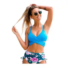 GENERICO - TRAJE DE BAÑO TIRO ALTO FLOREADO CON AMARRE A LOS COSTADOS