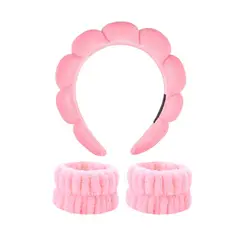 GENERICO - DIADEMA DE BAÑO + PULSERAS DE MUÑECA ROSA