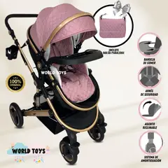 Baby - Coche Moisés de Lujo «LUMIERE» con Bolso Pañalero Pink