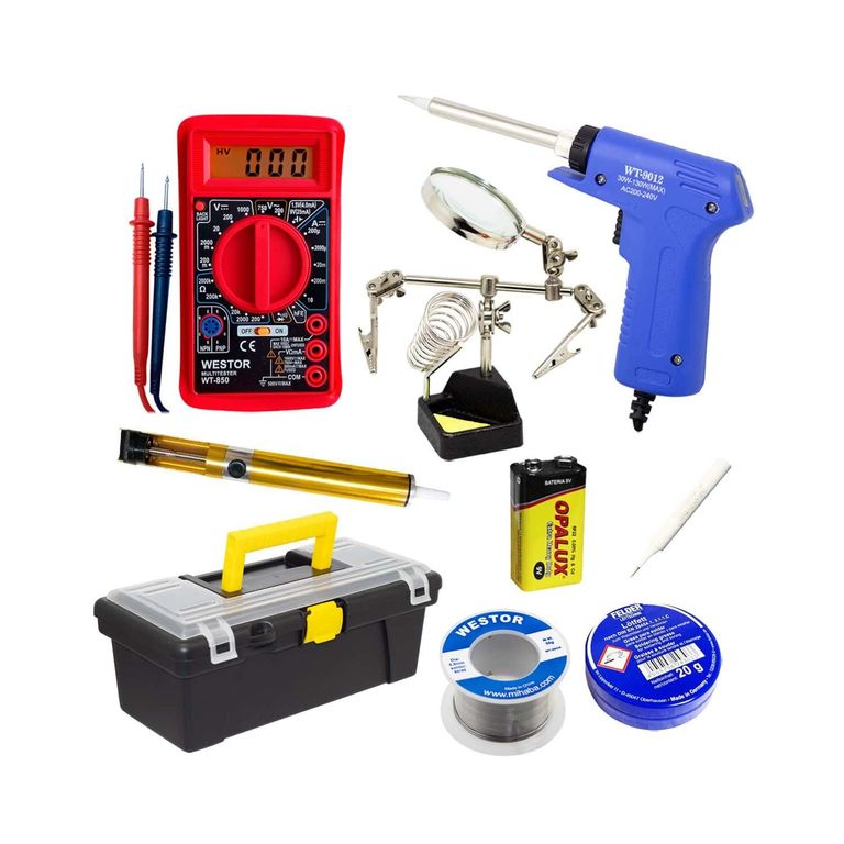 Kit Cautín + Multímetro + Caja + Soporte + Pasta + Soldadura