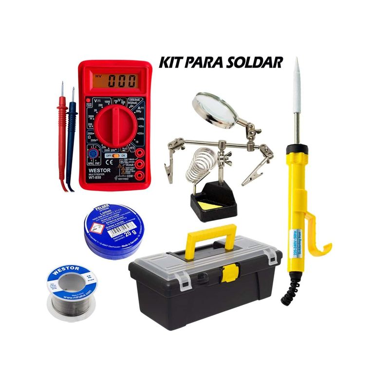 Kit Cautín + Multímetro + Soporte + Pasta + Soldadura + Caja