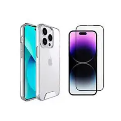 GENERICO - CASE SPACE C/PROTECTOR + VIDRIO TEMPLADO 9D PARA IPHONE 15 PRO MAX