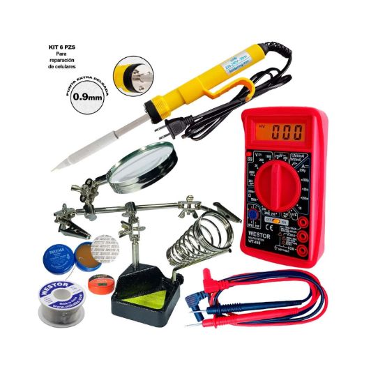 Kit Multímetro Multitester CautínSoporte lupaPastaFluxEstaño