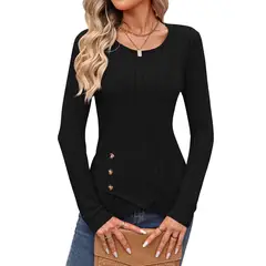 BLWOENS - Camiseta de manga larga de primavera y otoño para mujeres - Negro