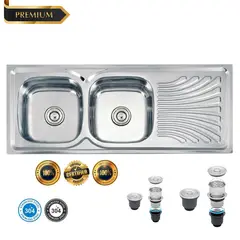 GENERICO - Lavadero de cocina 2 Pozas Acero Inoxidable con escurridor 120cmx50cm