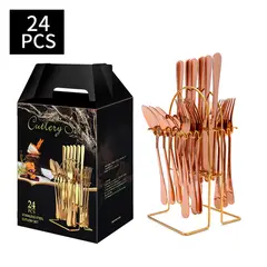 GENERICO - Juego De Cubiertos Vajilla Acero Inox 24 Piezas Hogar Regalo Rosa