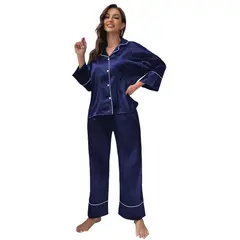BLWOENS - Pijamas de manga larga y pantalones largos para mujeres - 2 piezas - Azul