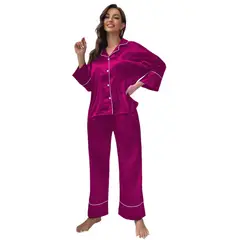 BLWOENS - Pijamas de manga larga y pantalones largos para mujeres - 2 piezas - Rosa