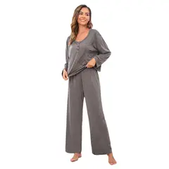 BLWOENS - Pijamas de manga larga y pantalones largos para mujeres - 2 piezas - Gris