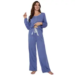 BLWOENS - Pijamas de manga larga y pantalones largos para mujeres - 2 piezas - Azul