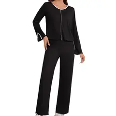 BLWOENS - Pijamas de manga larga y pantalones largos para mujeres - 2 piezas - Negro