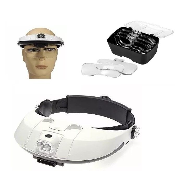Lupa Visera de cabeza Con Luz Led y 5 Medidas de Aumento