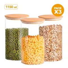 KELLER - Pack x3 Frasco Hermético Táper de Cocina 1150 ML Circular H65