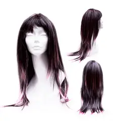 GENERICO - Peluca Larga Recta NA 10575 Negra con mechas ROSADO