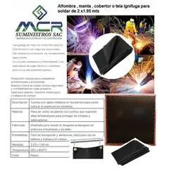 GENERICO - MANTA IGNIFUGA PARA SOLDAR O ALFOMBRA DE 2m x 2m HASTA 800°C NEGRO