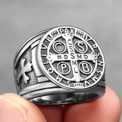 WATTACA - Anillo de Cruz San Benito Abad Silver Acero Premium 316L