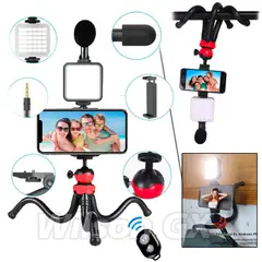 GENERICO - Kit Grabación Tripode Micrófono Control Luz Soporte Tiktok Vlogger