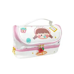 GENERICO - Cartuchera Neceser Doble Cierre White Pink