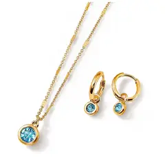 ESIKA - Set Collar + Aretes Acuamarina Marzo Baño de Oro 24k y Cristales